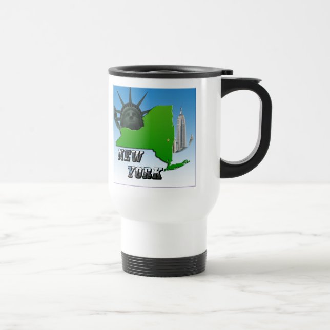 New York Map, Statue of Liberty, Monument Travel Mug (Right)