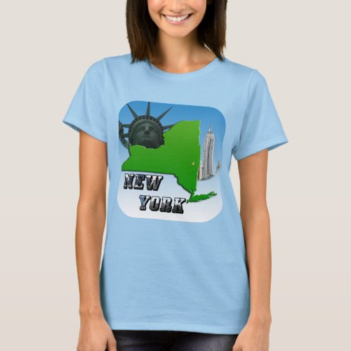 New York Map Statue of Liberty Monument Womens T_Shirt