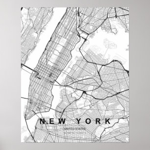 New York Minimalist Map (Black & White) Poster