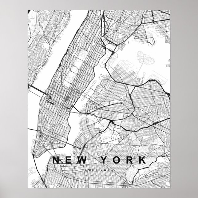 New York Minimalist Map (Black & White) Poster (Front)