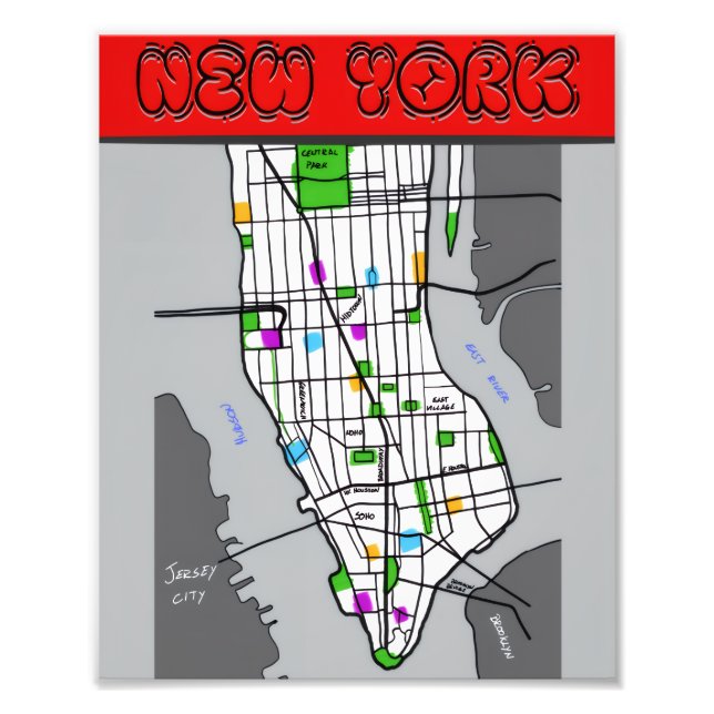 New York Minimalist Map Poster Black & White City (Front)