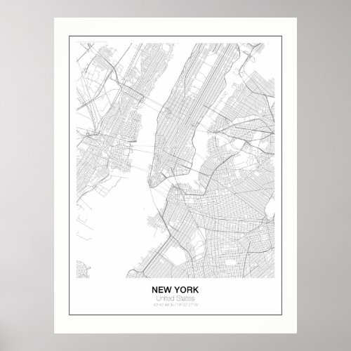 New York Minimalist Map Poster with margin