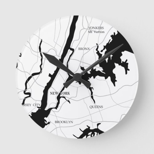 New York Modern Map Round Clock