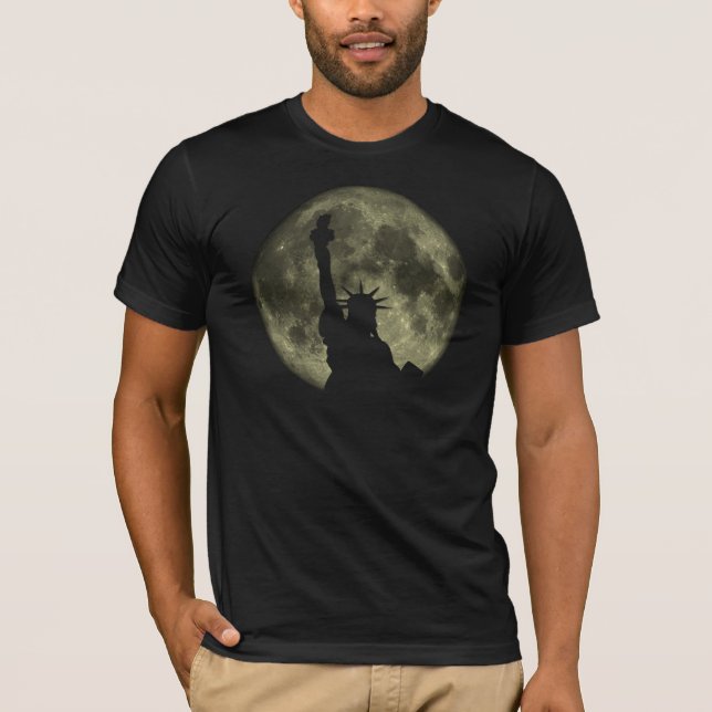 New York Moon and Statue Of Liberty T-shirt (Front)