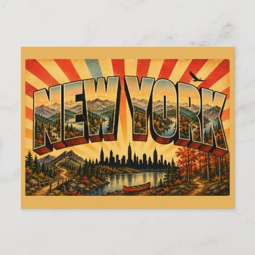 New York Mountains Lakes Forests Art Postcard