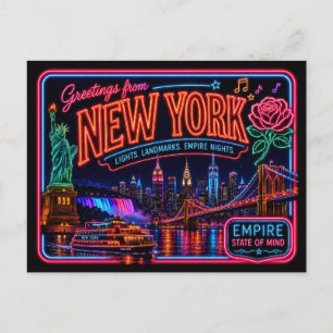 New York Neon State Retro Vintage Postcard