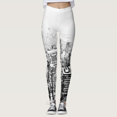 New York New York black  white panorama Leggings