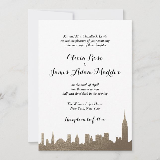 New York New York Faux Gold Invitation (Front)