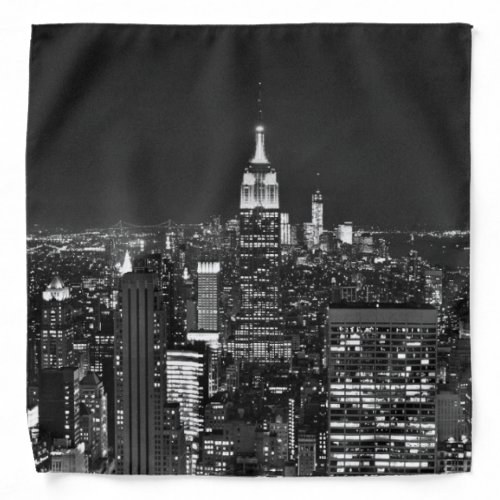New York night skyline in black and white Bandana