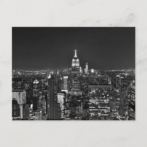 New York night skyline in black and white Postcard