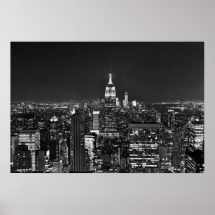 New York City NYC Skyline Midtown Manhattan at Night Black and White  Greeting Card