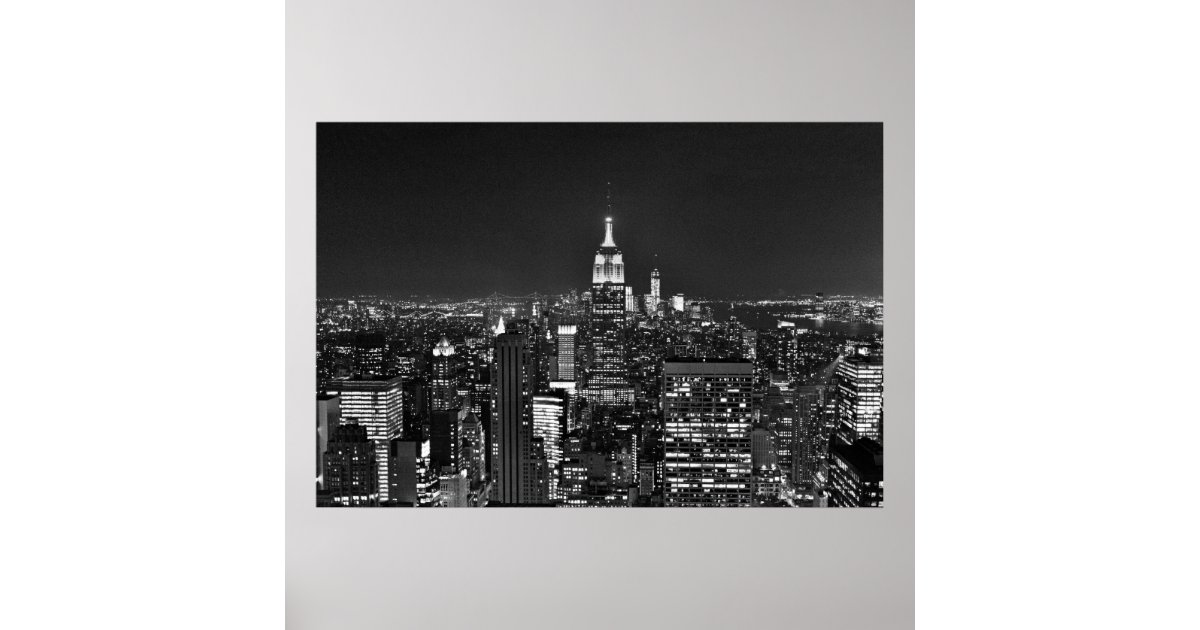 New York night skyline in black and white Poster | Zazzle