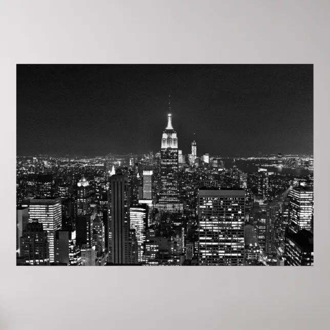 New York night skyline in black and white Poster | Zazzle
