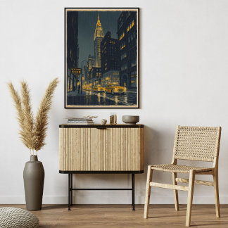 New York Noir - Urban Vintage Retro Cityscape Poster