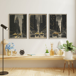 New York Noir - Urban Vintage Retro Cityscape Wall Art Sets