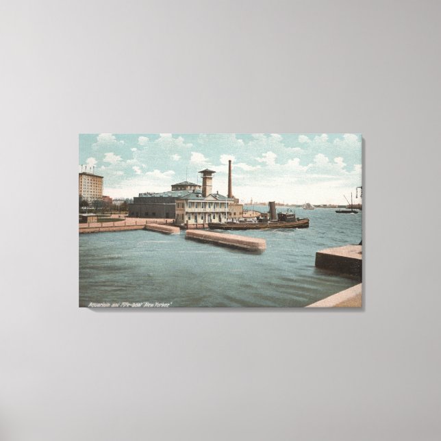 New York, NY - Aquarium and Fireboat "New Canvas Print (Front)