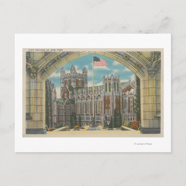 New York, NY - City College View of Flag Postcard (Front)