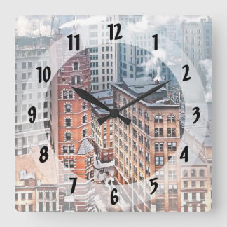 New York NY - Cluster of Skyscrapers c1900 Square Wall Clock
