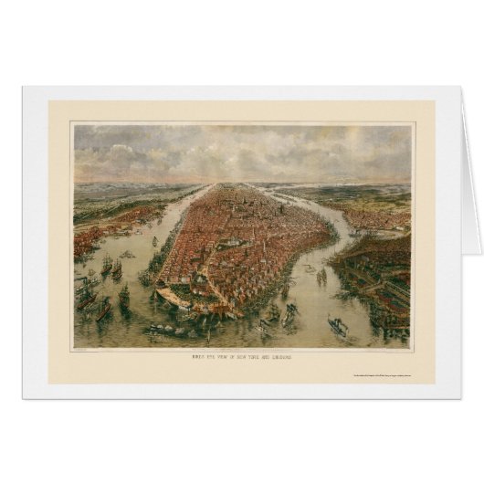 New York, NY Panoramic Map - 1865 Cards (Front Horizontal)