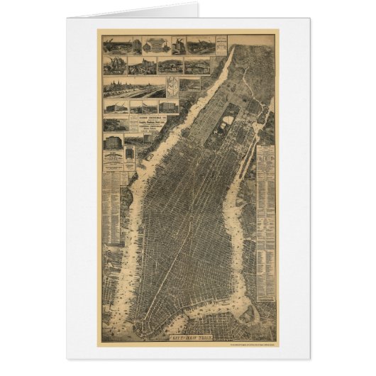 New York, NY Panoramic Map - 1879 Cards (Front)