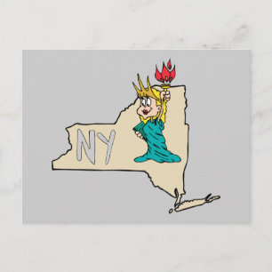 New York NY State Cartoon Map Statue Of Liberty Postcard