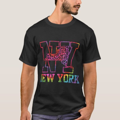 New York NY State Map with Leopard Pattern Fill T_Shirt