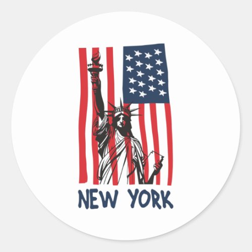 New York NY Statue of Liberty USA America Flag Classic Round Sticker