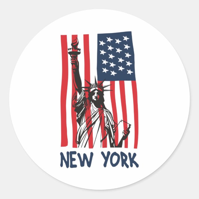 New York NY Statue of Liberty USA America Flag Classic Round Sticker (Front)