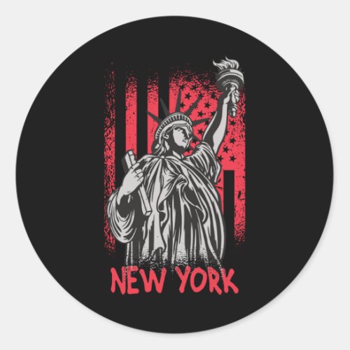 New York NY Statue of Liberty USA America Flag Classic Round Sticker