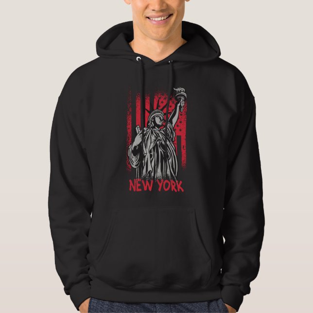 New York NY Statue of Liberty USA America Flag Hoodie (Front)