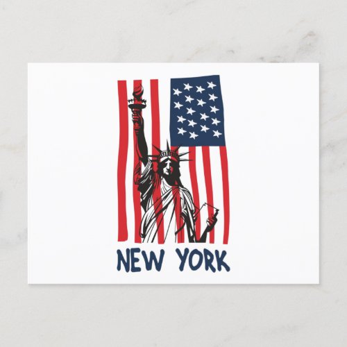 New York NY Statue of Liberty USA America Flag Postcard