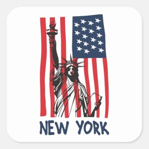 New York NY Statue of Liberty USA America Flag Square Sticker