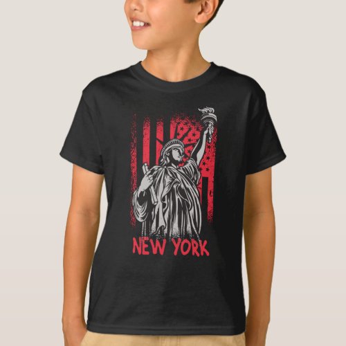New York NY Statue of Liberty USA America Flag T_Shirt