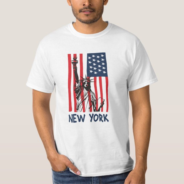 New York NY Statue of Liberty USA America Flag T-Shirt (Front)