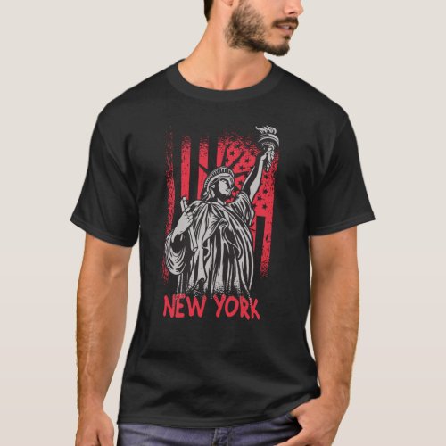 New York NY Statue of Liberty USA America Flag T_Shirt