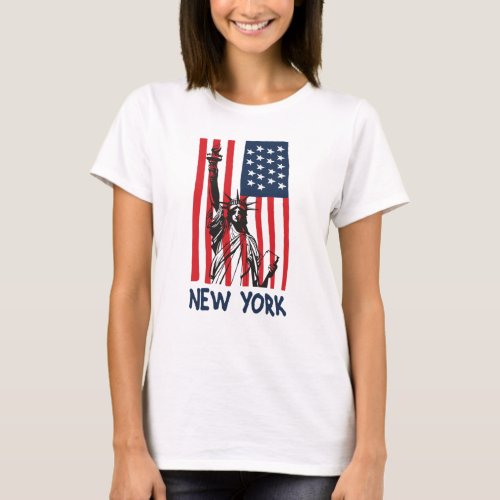 New York NY Statue of Liberty USA America Flag T_Shirt