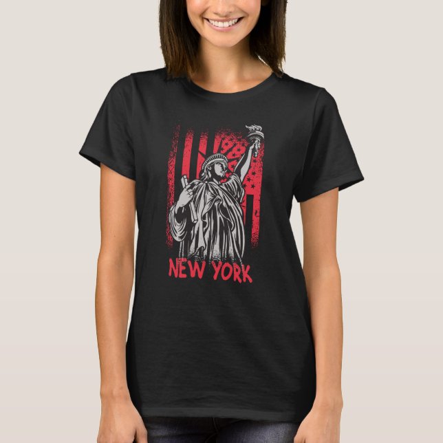 New York NY Statue of Liberty USA America Flag T-Shirt (Front)