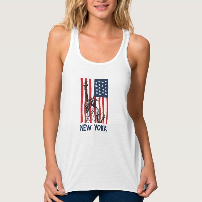 New York NY Statue of Liberty USA America Flag Tank Top (Front)