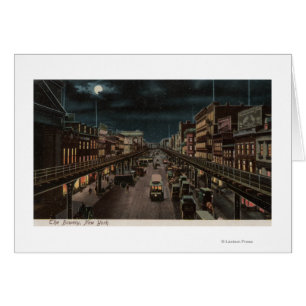 New York, NY - The Bowery - Night Scene Cards