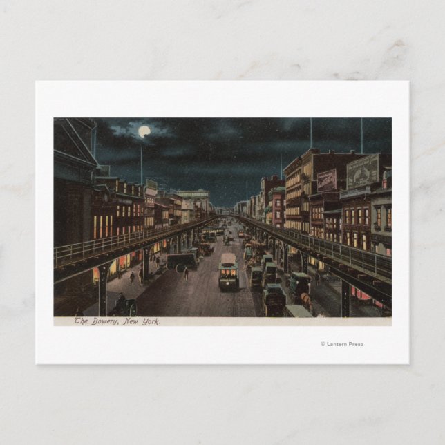 New York, NY - The Bowery - Night Scene Postcard (Front)