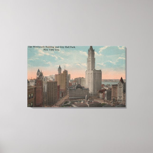 New York, NY - Woolworth Building and City Hall Canvas Print (Front)