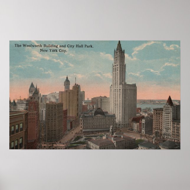 New York, NY - Woolworth Building and City Hall Poster (Front)