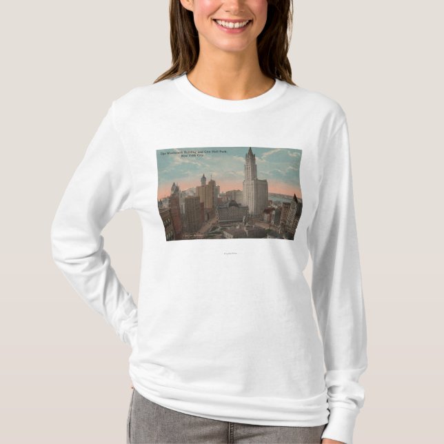New York, NY - Woolworth Building and City Hall T-Shirt (Front)