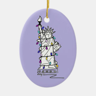 New York NYC Christmas Hanukkah Statue of Liberty Ceramic Ornament