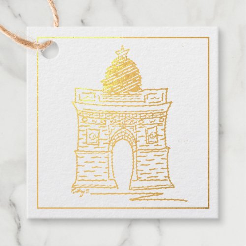 New York NYC Christmas Tree Washington Square Arch Foil Favor Tags