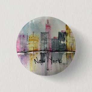 New York NYC Skyline Cityscape original artwork   Button