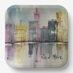 New York NYC Skyline Cityscape original artwork Paper Plates