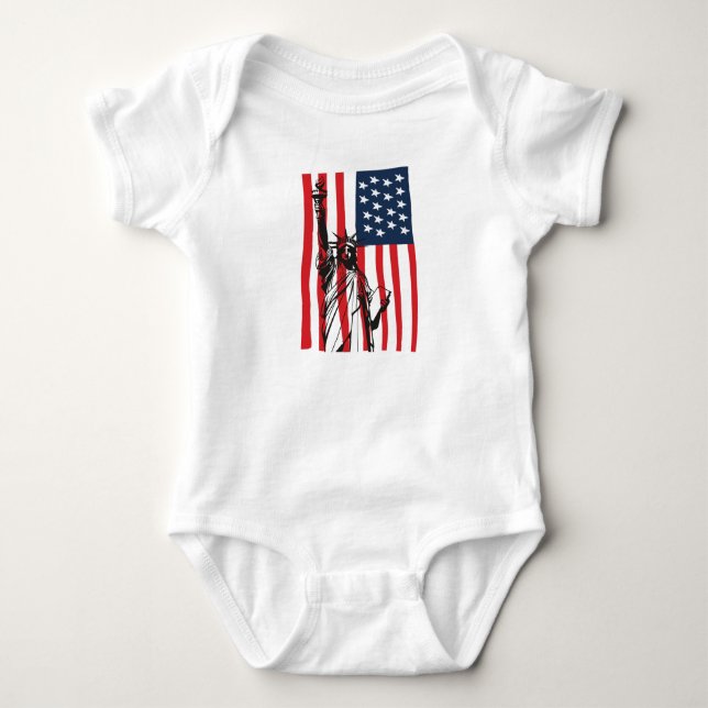 New York NYC Statue of Liberty USA America Flag Baby Bodysuit (Front)