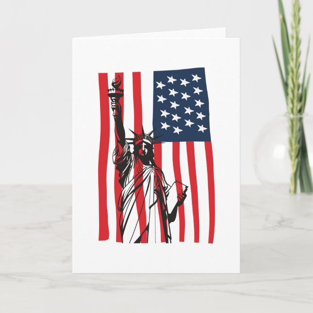 New York NYC Statue of Liberty USA America Flag Card (Front)