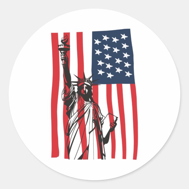 New York NYC Statue of Liberty USA America Flag Classic Round Sticker (Front)